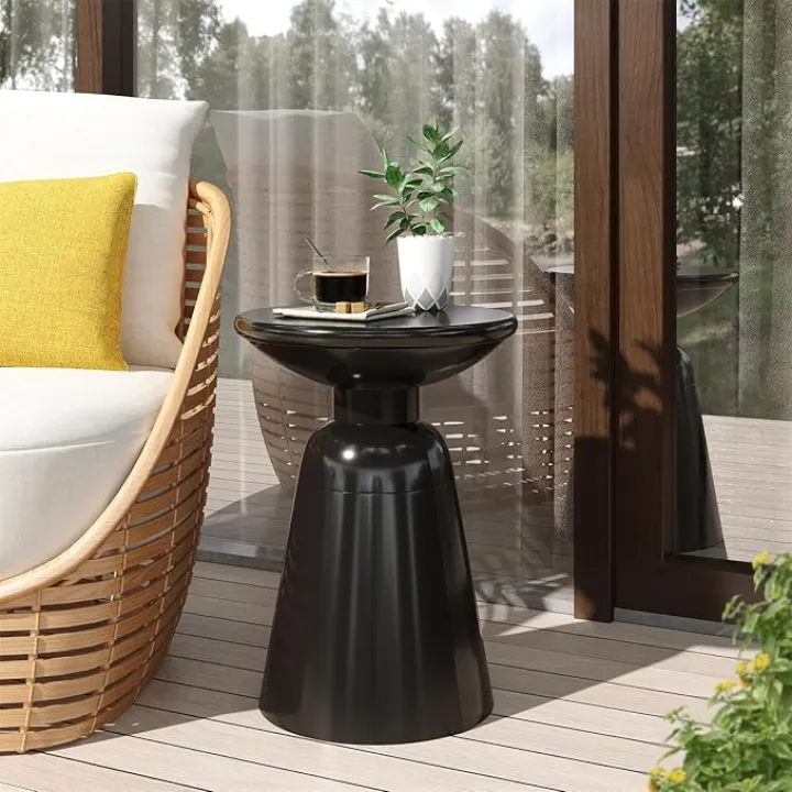 Modern Round Side Table, Metal Round End Table for Living Room, 20.75H x 15W inches, Indoor/Outdoor Accent Table (Black)