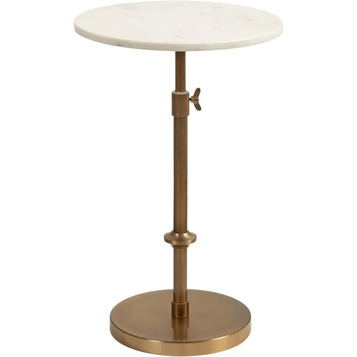 Kate and Laurel Engles Traditional Adjustable-Height Pedestal Side Table, 14 x 14 x 30, White Marble and Antique Brass, Vintage Round End Table for Use as Indoor Plant Stand with Authentic Marble Top