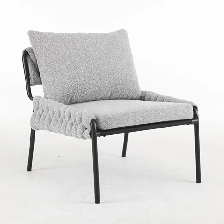 TREATLIFE HOME Enhance Comfort with Modern Lounge Chair, Ergonomic Cushioned Support, Stylish Braided Upholstery, Compact Design for Living Room or Bedroom, Grey