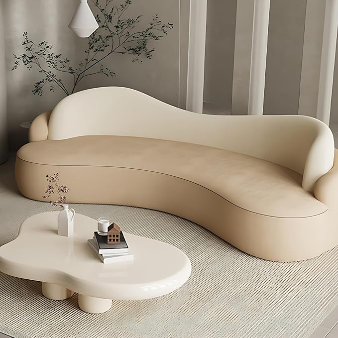 Modern Sectional Sofa Set for Living Room - Curved Cream Style Couch | with Coffee Table | Ergonomic Design | High Resilience Latex Cushion | Velvet Upholstery | Solid Wood Frame(BROWN-D,83 IN)