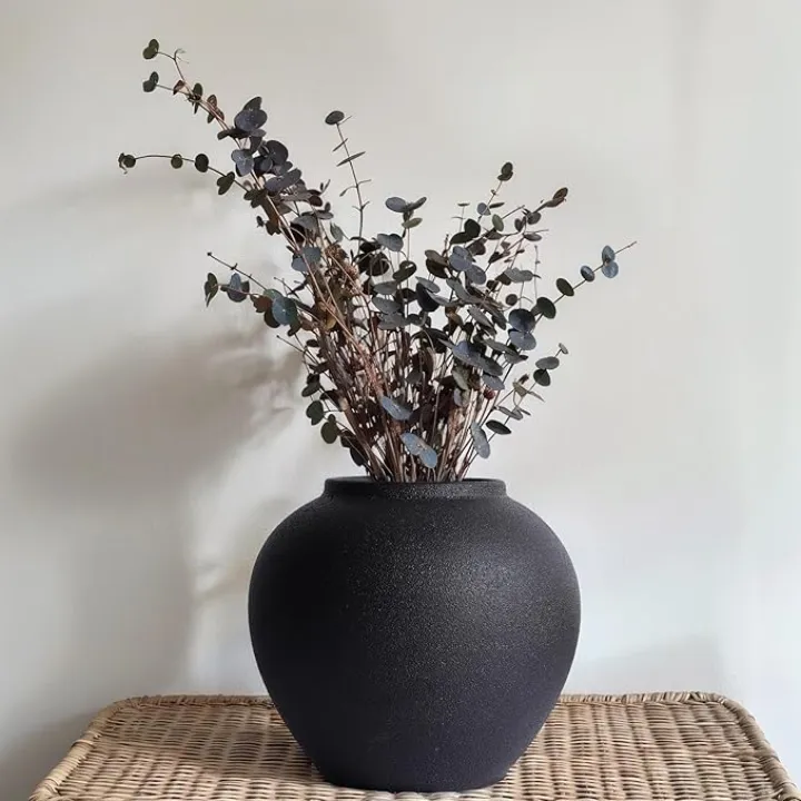 Rustic Ceramic Vase, 8.3" Black Farmhouse Tall Vase, Vintage Vases, Modern Terracotta Decor Vases for Home Decor, Living Room, Entryway, Table Centerpieces, Shelf, Kitchen, Housewarming Gifts