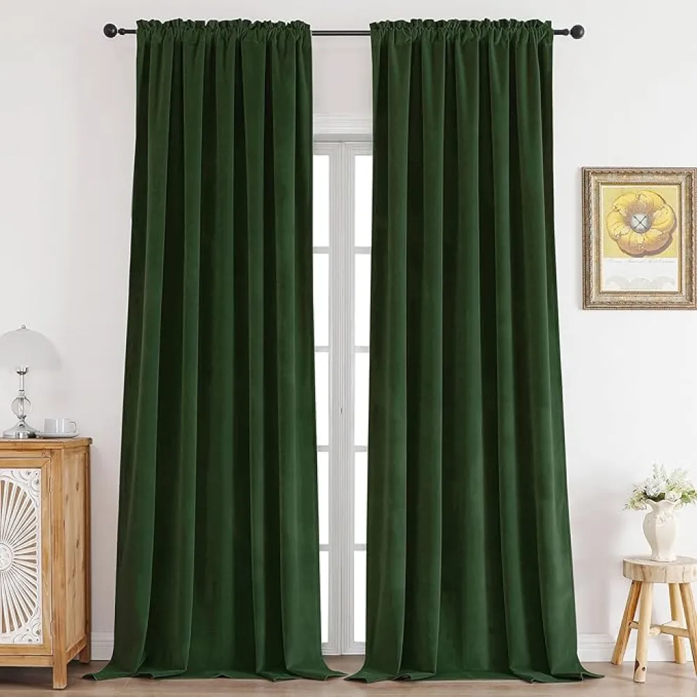 CUCRAF Dark Olive Green Velvet 100% Blackout Curtains 84 inches Long, Thermal Insulated, Noise Reducing Rod Pocket Luxury Drapes for Bedroom Living Room(52x84 inches, 2 Panels)