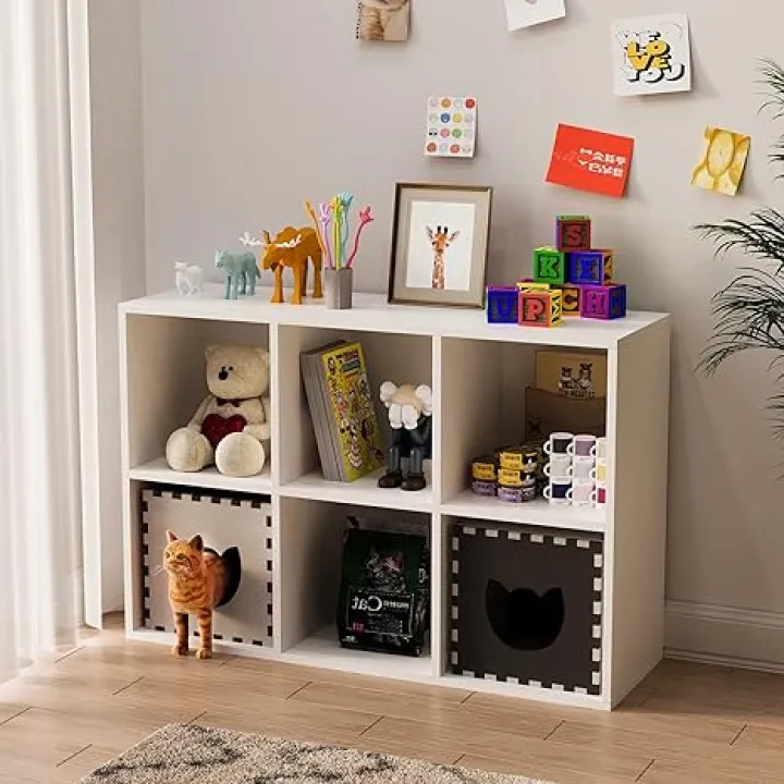 Sturdy White 6-Cube Storage Organizer Shelf with Anti-Tip Design – Modern Cubby Bookcase for Home Office Organization, Durable Cube Shelving Unit