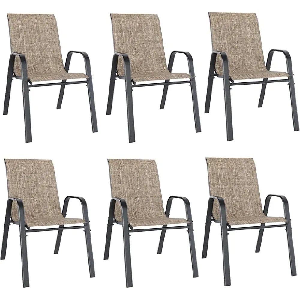 Outdoor Chairs Set of 6 Stackable Patio Dining Chairs All-Weather Furniture Set for Outside Backyard (Brown, 6 PCS)