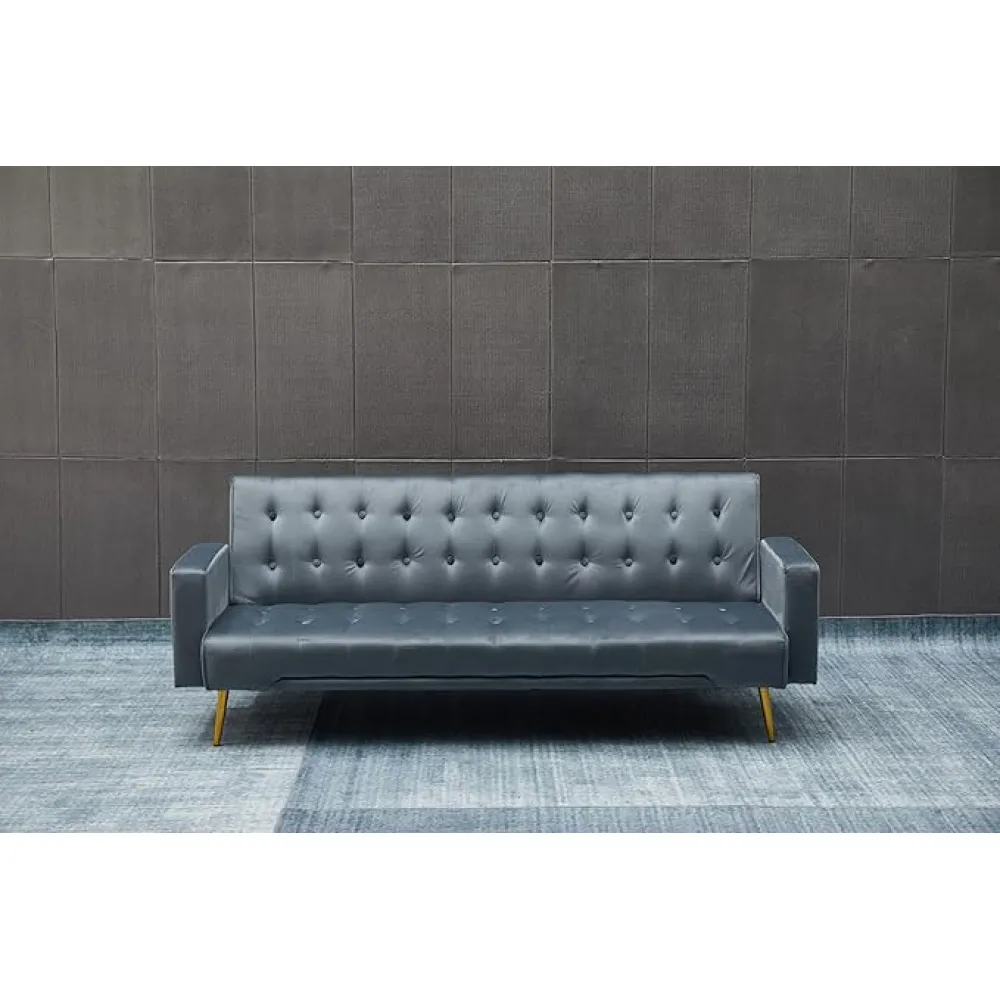 75" Comfortable Straight-Row Sofa,Modern Minimalist Style Loveseat Couch,3-in-1 Multifunctional Sofa,Velvet Couch Bed for Small Apartment,Living Room,Bedroom,Dark Gray