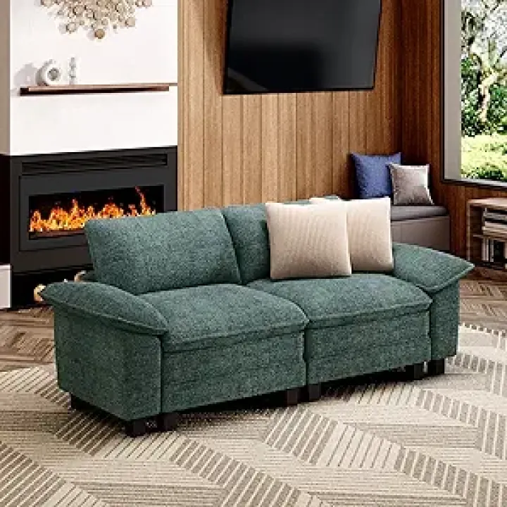 87-Inch Cloud Loveseat Sofa, Compact Modular 2-Seater w/Deep Seat & Removable Arms, Plush Corduroy for Small Living Room & Apartment - Teal