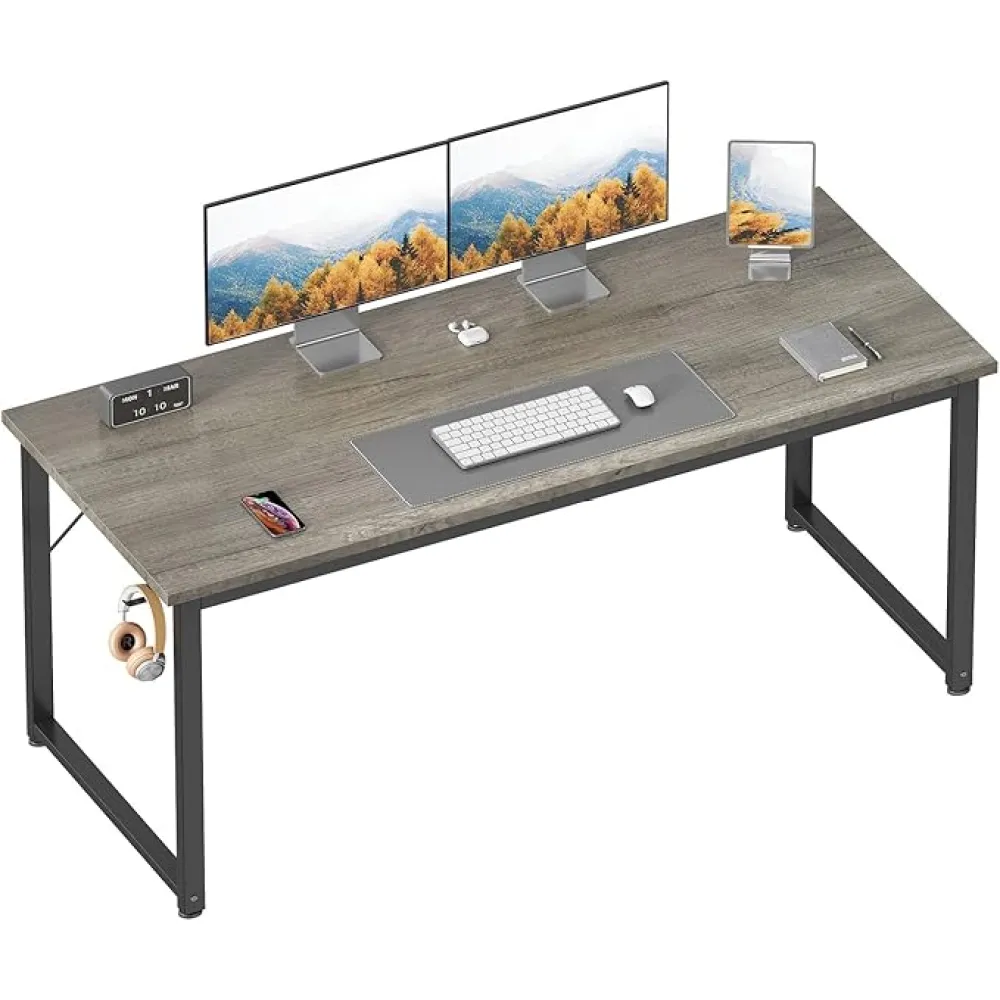 ODK 54 Inch Computer Desk Home Office Desk, Gaming Writing Work from Home Study Desk, Modern Simple Design, Large Legroom, Sturdy Metal Frame, Grey Oak