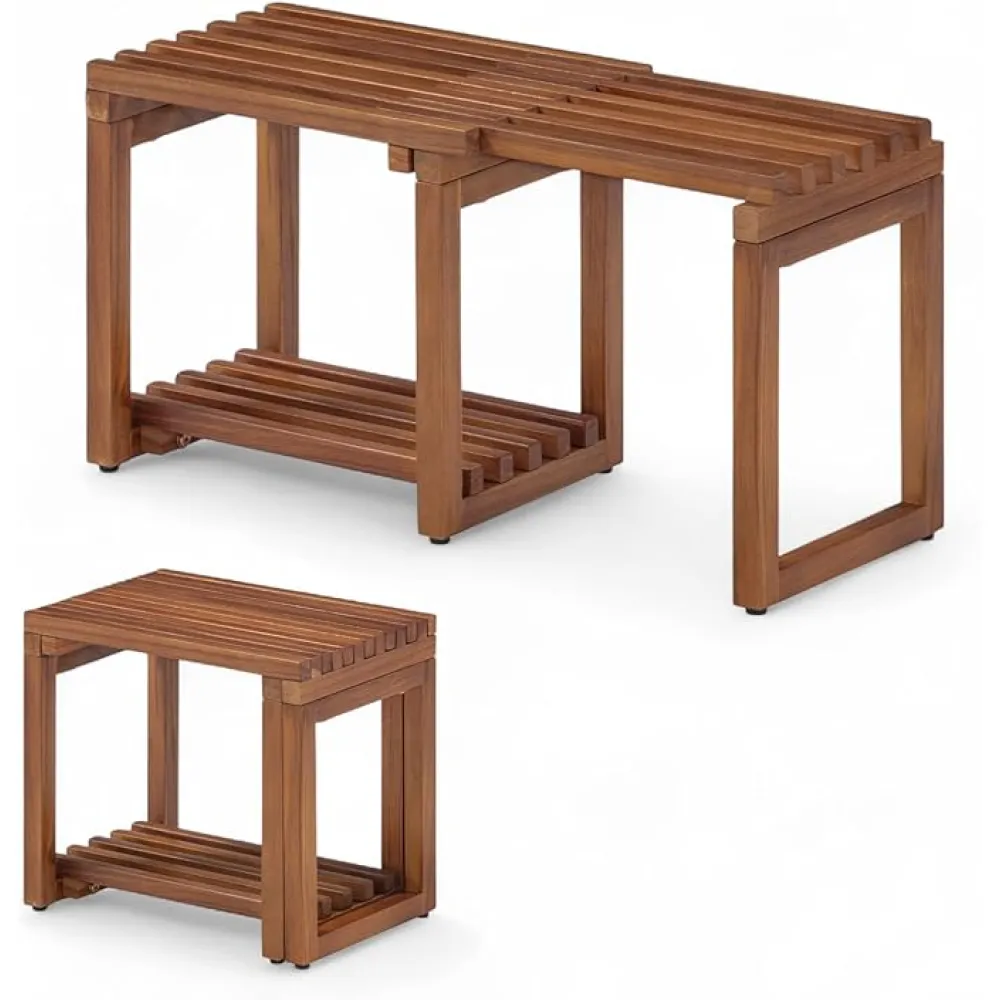 Tranquillo Extend Length 29 Inches Shower Stool Bench Chair (Dark Teak, 29 Inch)