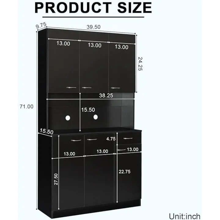 JOYSOURCE 71'' Large Kitchen Pantry Storage Cabinet with Hutch Tall Brown Freestanding Kitchen Cabinet Pantry Closet Cupboard with 6 Doors 1 Drawer 1 Countertop for Food Farmhouse Wood Grain