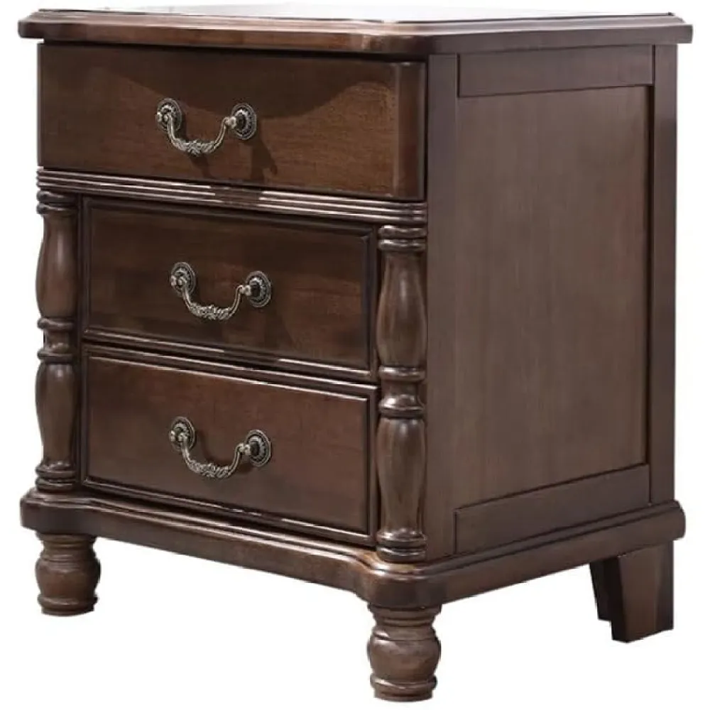 Modern Nightstand Vintage Bedroom Three Drawer Storage Cabinet Rustic Solid Wood Bedside Table Bed Side Tables Bedroom