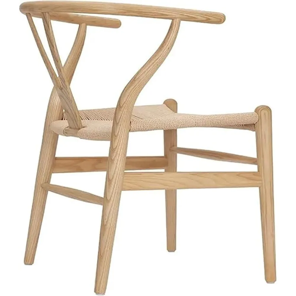 Wood Mid-Century Armrest Dining Chair, Hemp Fit for Seat(Log)
