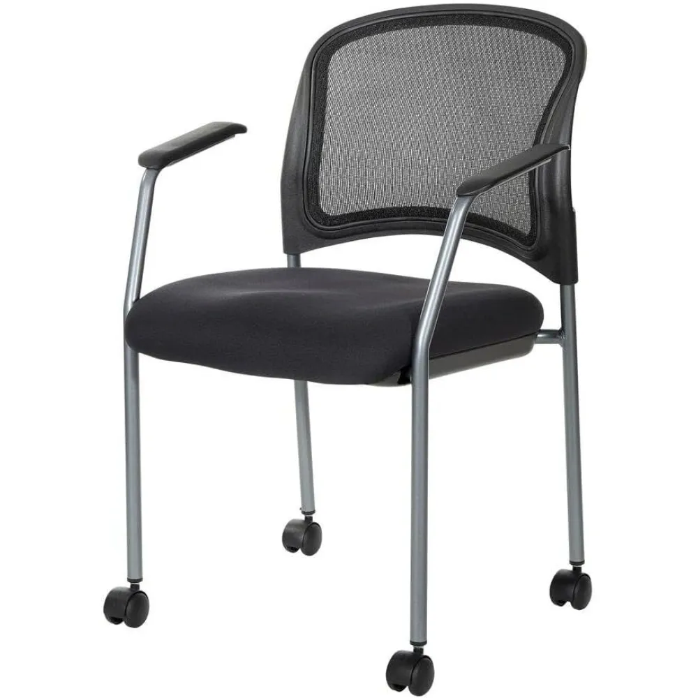 Black Reception Chair with Wheels – High-Back Guest Chair for Offices