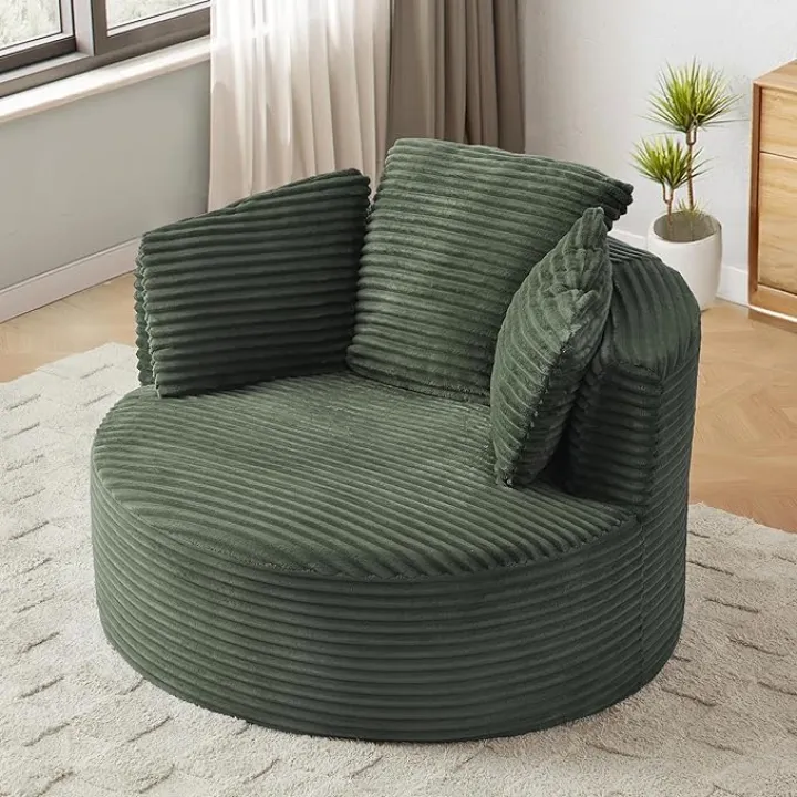 ERYE 48.8-inch Oversized Accent Chair Curved Armrests Round Armchair for Living Room Bedroom, Plush Corduroy Upholstered Leisure Floor Armchair Cloud Cushion Sofachair for Home Apartment Office