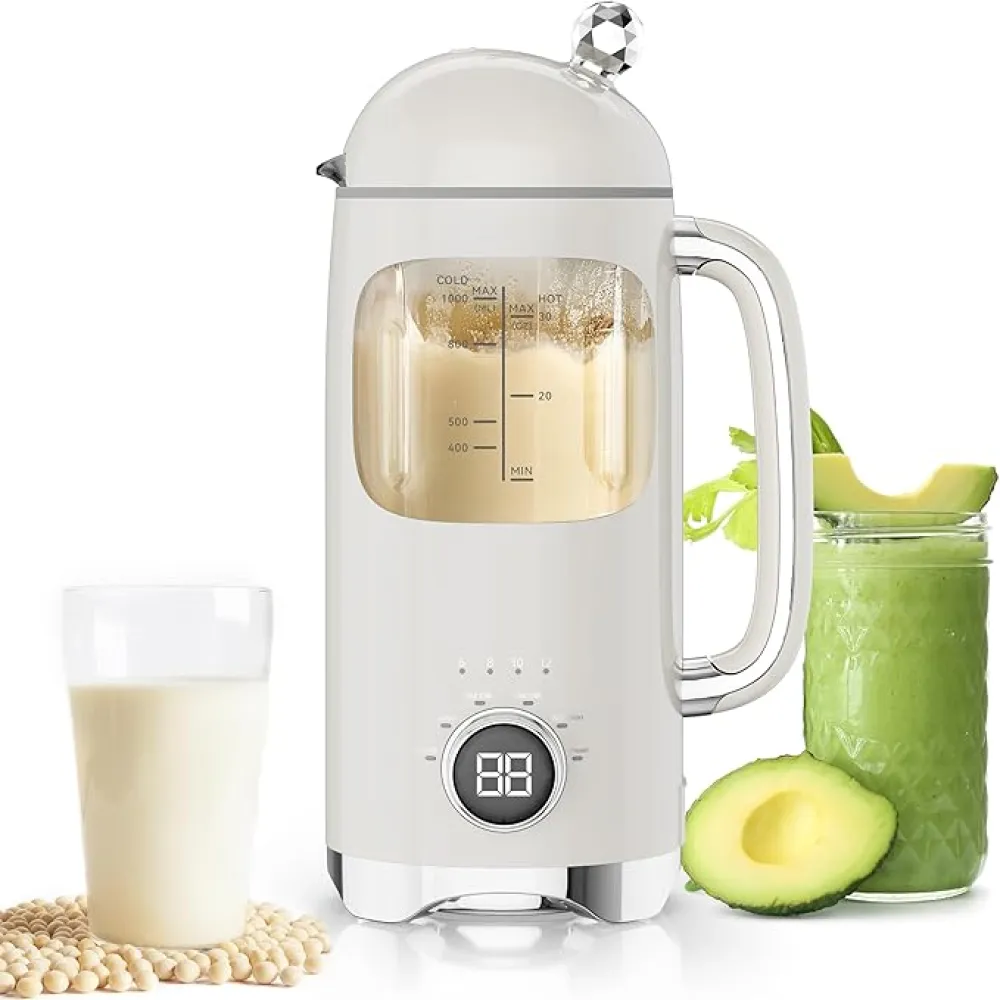 6-in-1 Nut Milk Maker Machine, 34oz Soy & Almond Milk Maker with 8 Blades, Automatic Blender for Homemade Oat Milk & Shakes, Plant-Based Drinks, Delay Start/Keep Warm/Self-Cleaning