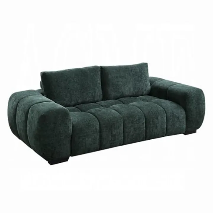 Benjara Errand Sofa, Dark Green Chenille, Foam Cushions, Pine Wood, 84 Inch