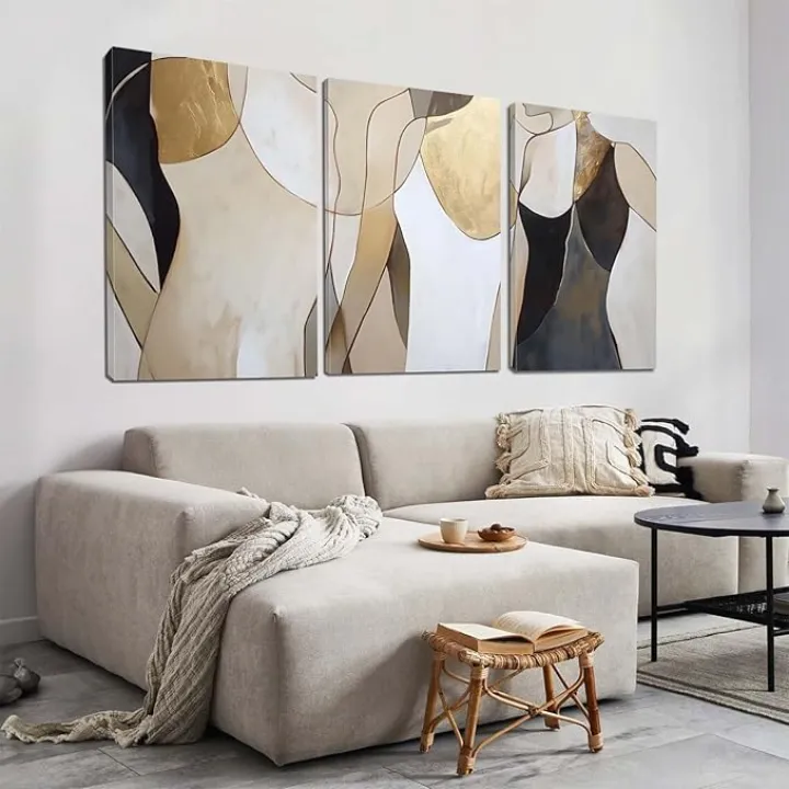 Abstract Canvas Wall Art, Large Geometric Figure Graphic Painting, Modern Abstract Female Wall Decor, Modern Minimalist Painting Artwork, Wall Pictures for Bedroom (24" x 36" x 3 pcs)