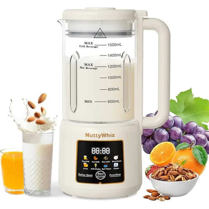 8-in-1 Nut Milk Maker Machine, 12 Blade 50oz Homemade Almond, Soy, Oat, Coconut, Juice, Plant-Based and Dairy Free Beverages, Automatic Almond Milk Maker, Delay Start/Keep Warm/Boil Water/Self Clean