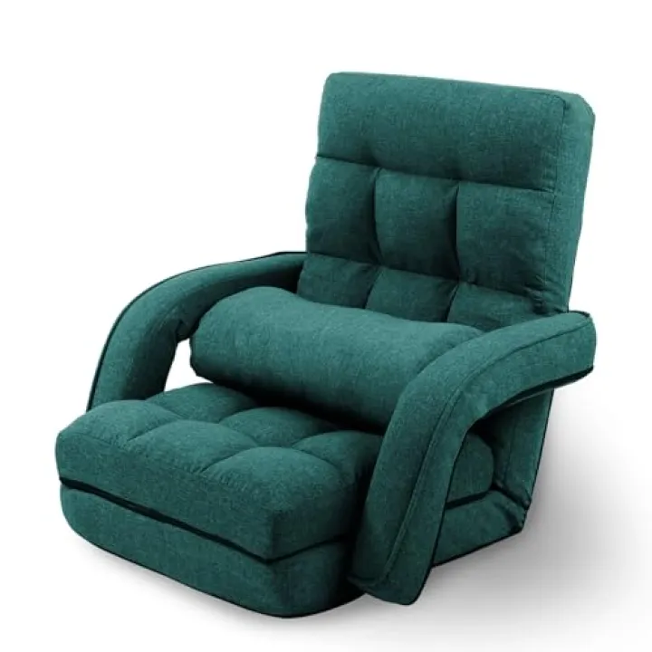 Adjustable Floor Chair for Adults with Back Suppor,5-Position Folding Lazy Sofa with Pillow, Gaming & Meditation Chair with Breathable Fabric - for Living Room, Bedroom, Office,Balcony (Green)