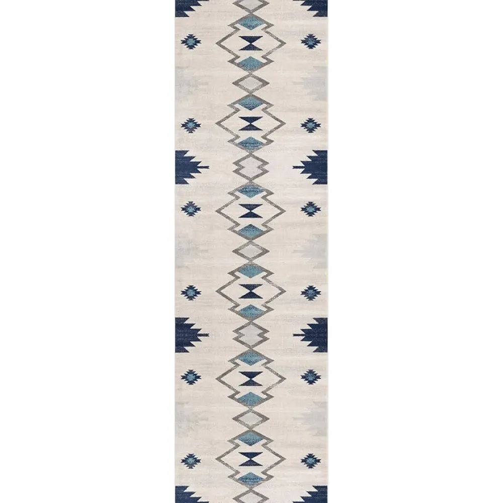 HomeRoots 25' Runner Blue Beige and Gray Southwestern Runner Rug