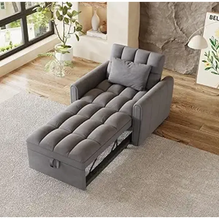Futon Sofa Bed with Adjustable Backrest,3-in-1 Multi-Functional Sleeper Chair Bed for Living Room and Bedroom Apartment Small Space,Pull Out Couch,Chaise Lounge,Sectional Sofa Bed(Gray)