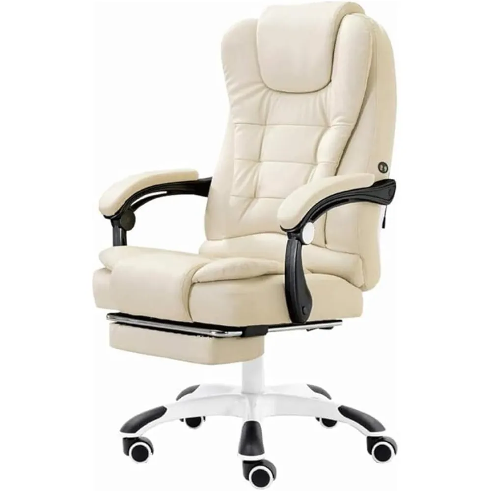 Ergonomic Office Chair with Reclining Massage Function, Adjustable Lift Swivel Computer Desk Chair for Home, Dormitory, or Boss Seating Comfort and Support(White)