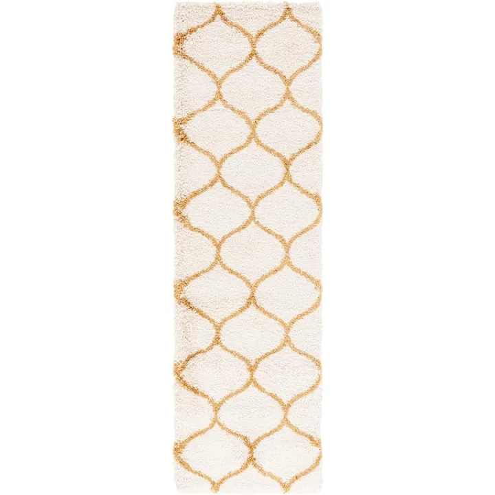 SAFAVIEH Hudson Shag Collection Runner Rug - 2'3" x 8', Ivory & Gold, Non-Shedding, 1.8-inch Thick, Ideal for Living Room, Hallway, Foyer, Bedroom (SGH280F-28)
