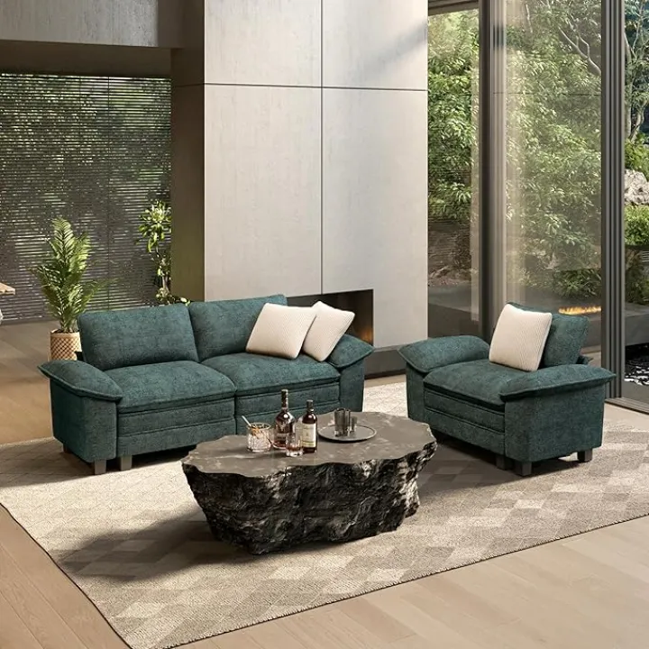 HERA'S HOUSE Modern Cloud Sofa Modular Sectional Couch Set with Removable Arms, 3-Seat Lover Seat Chenille Deep Seat for Living Room, Bedroom, Apartment