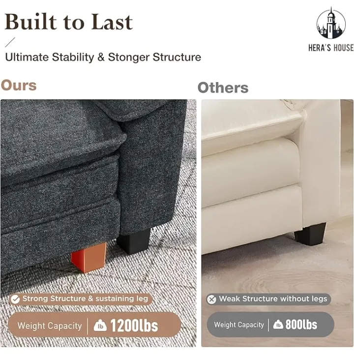 HERA'S HOUSE 158" L Shaped Modern Cloud Sofa Modular Sectional Couch with Removable Arms, 5-Seat with Ottoman Chenille Deep Seat for Living Room, Bedroom, Apartment