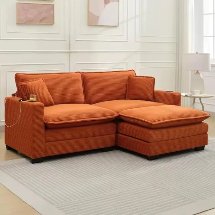 82.7" L Shaped Sectional Sofa with Cup Holders Loveseat Cloud Couch with Ottoman for Living Room Apartment