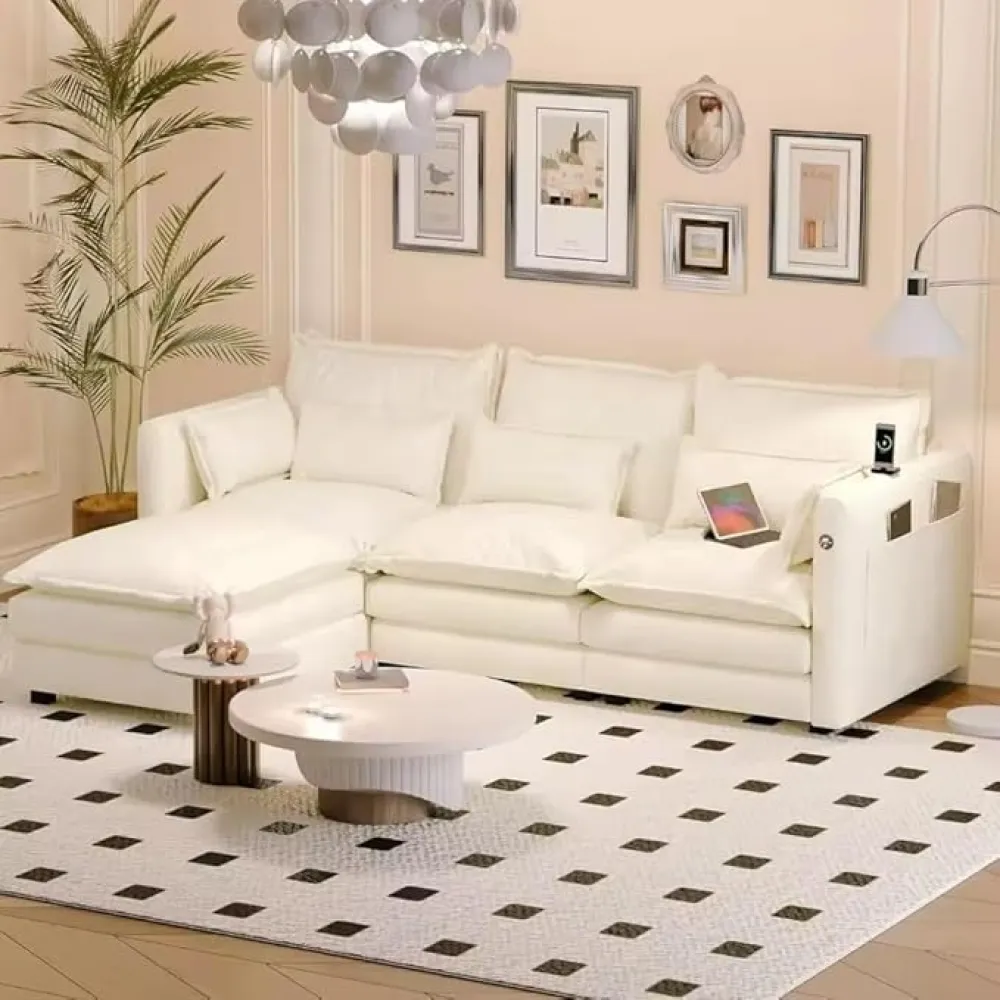 L Shaped Couch Sectional Sofa Comfy Cloud Couch for Living Room Deep Seat Modular Sectional Sofa with Padded Armrests Pillows