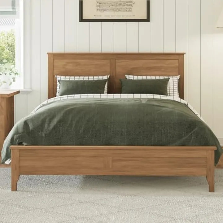 Merax Modern Solid Wood Queen Size Platform Bed with Headboard,No Box Spring Needed,Easy Assembly,Natural