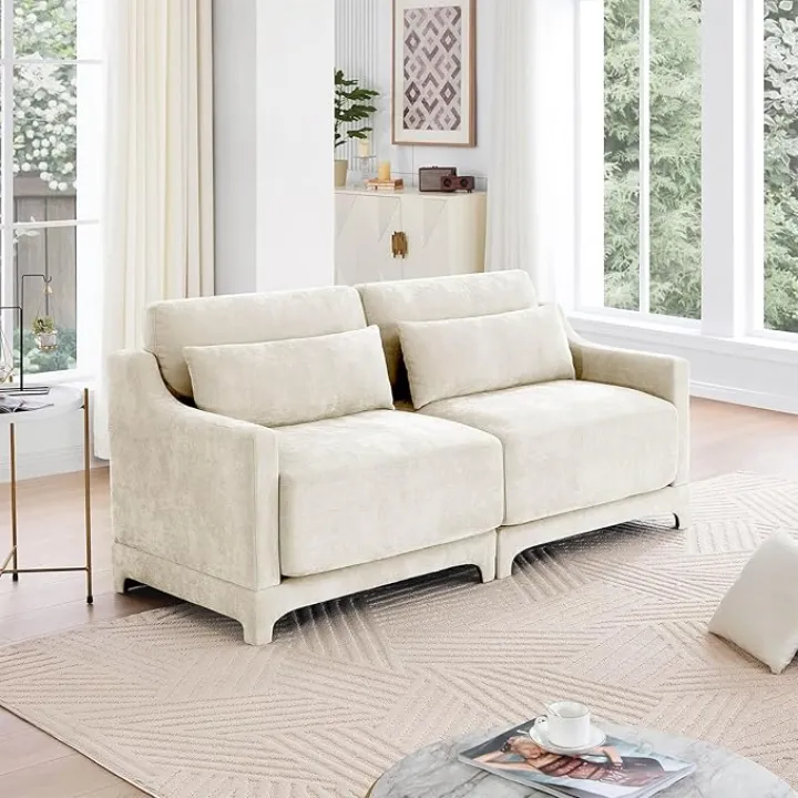 Modular Sectional Sofa 73.2'' Loveseat, High Density Foam & Ergonomic Support, Easy Assembly, Stain-Resistant Chenille Fabric,Cloud Couch for Apartment,Studio - Beige