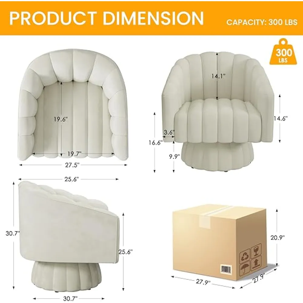 Apicizon Swivel Accent Chair Set of 4, Mid Century Modern Swivel Barrel Armchair, Round Chair with Wide Upholstered, Velvet Accent Armchair Home Sofa Living Room Bedroom Office Beige