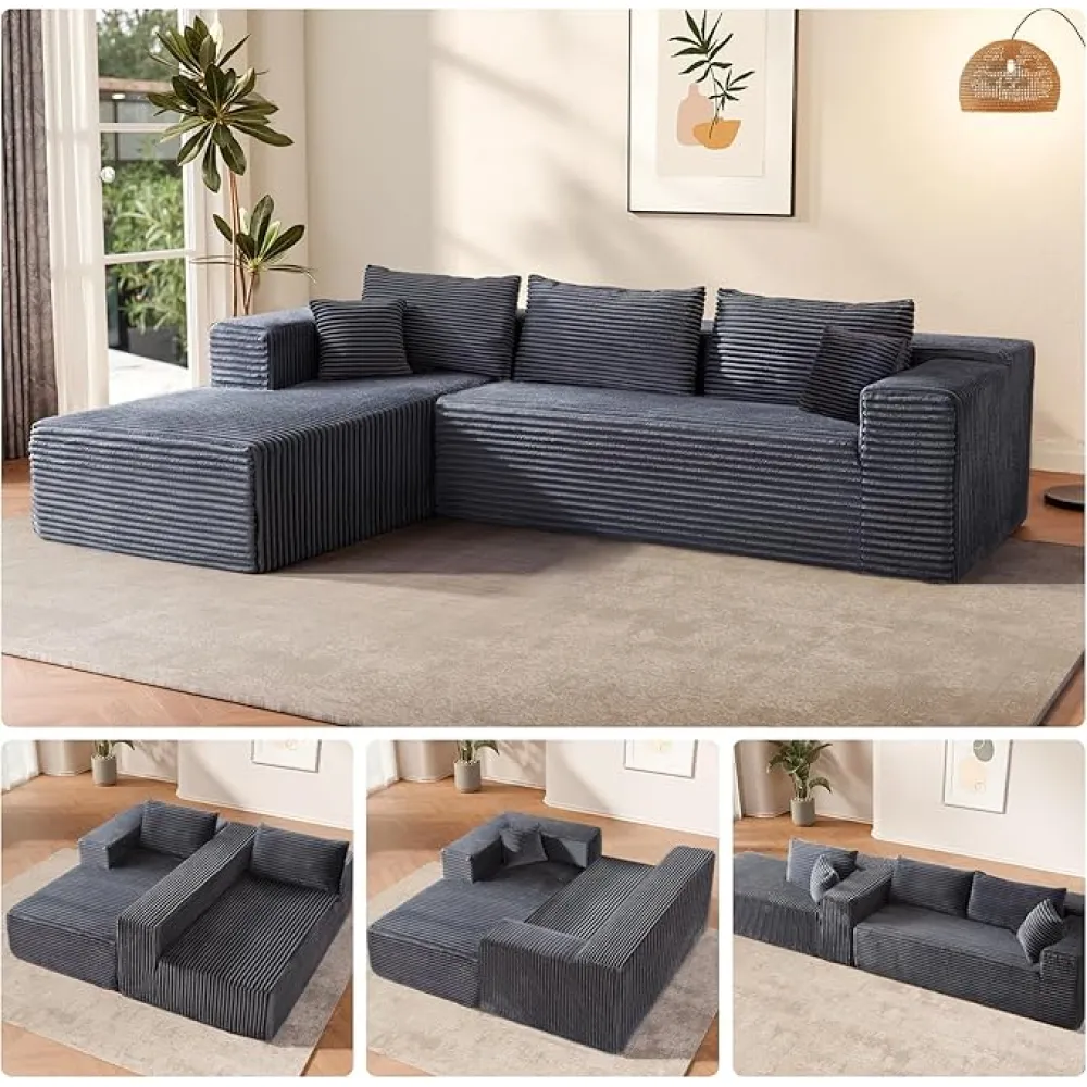 104" Sectional Couches for Living Room, Modular Sectional Sofa with Deep Seat, L-Shape Couch with Chaise, Cloud Couch for Living Room Bedroom, No Assembly Required (Dark Gray, Left)