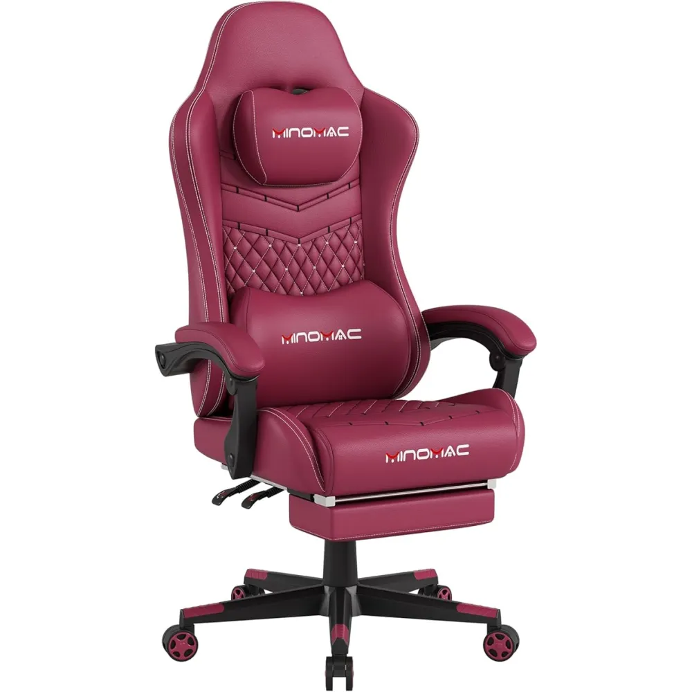 Gaming Chair, Ergonomic Computer Gaming Chair, Retractable Footrest/Waist Support/Ergonomic Backrest, Office/Home Gamer Chair [Spring + High Density Sponge] 400lb Load-Bearing (Red)