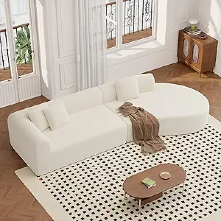 126" Modular Sectional Sofa, Modern Cloud Curved Couch with Deep Seat, Upholstered Oversized Couches for Living Room, No Assembly Required, Beige Corduroy Fabric, 1 PCS