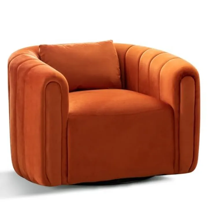 Phoenix Home Swivel Accent Chairs for Living Room, 360 Degree Round Swivel Barrel Armchair, Pumpkin Shaped Single Club Sofa Chair for Home Bedroom Apartment Office (Orange)