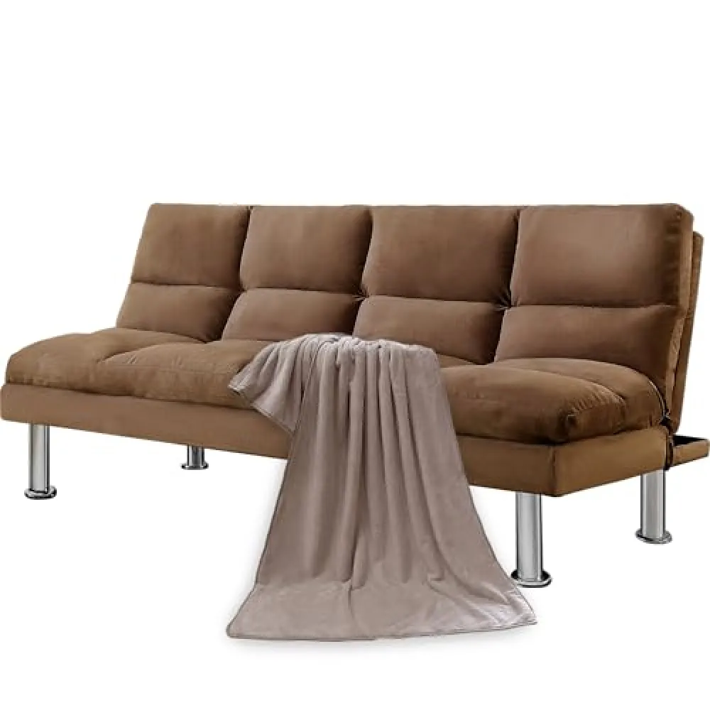 Zyerch Futon Sofa Bed, Modern Sleeper Sofa Bed with Reversible Backrest, Convertible Couch Bed Sleeper for Home, Office, Apartment, Brown