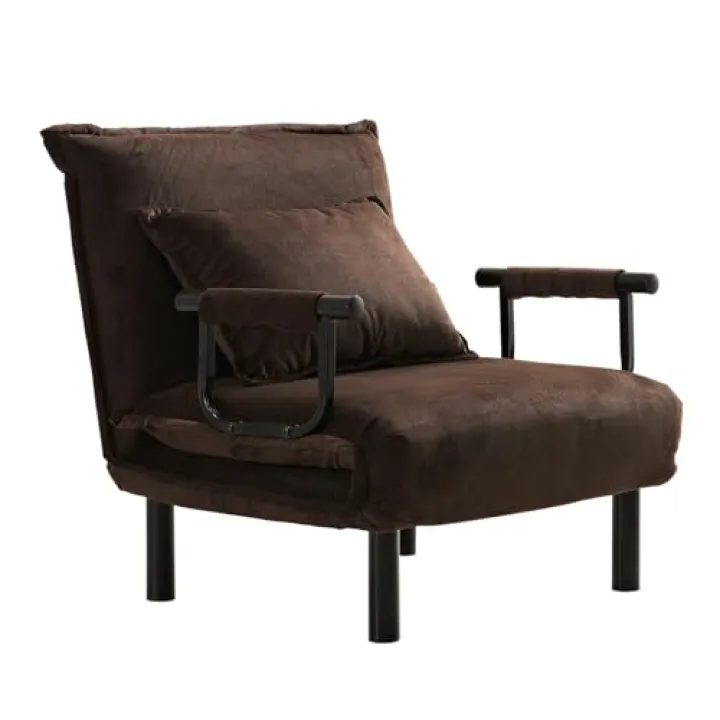 Gqalrbim Convertible Folding Sofa Bed, Single Chaise Lounge Couch, Sleeper Chair with 5-Position Adjustable Backrest & Pillow and Armrest for Apartment, Living Room, Bedroon, Home Office (Brown)