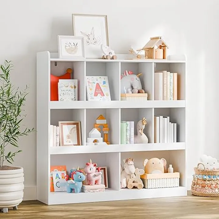 Cozy Castle Bookshelf, 3-Tier Open Bookshelf, 10 Cube Horizontal Bookcase, Storage Organizer with Anti-Tilt Device, Wood Bookcase for Home Office, Bedroom, Living Room, 47.2"H x 48.4"W x 11.8"D, White