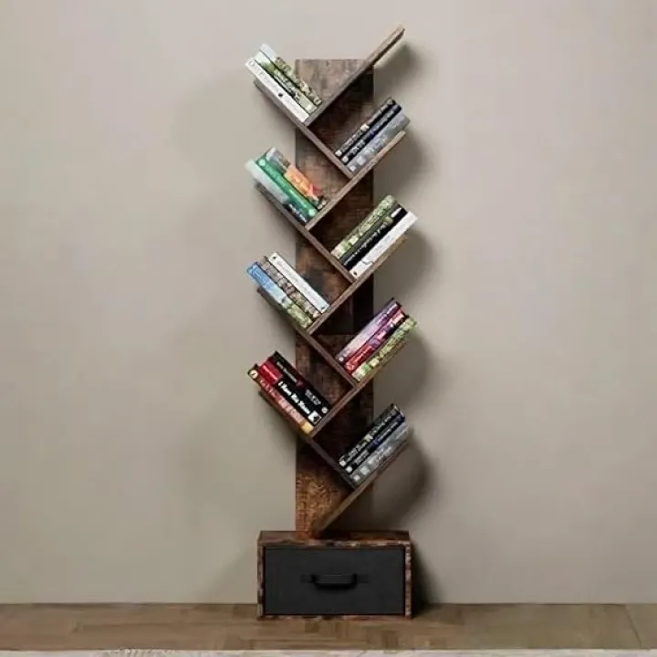 9 Layer Tree Shaped Bookshelf with Storage Cabinet,Independent Type,a Practical organizing Rack Suitable for Offices,Living Rooms,bedrooms,Studies. (Brown)