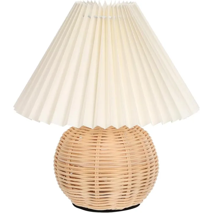 USB Desk Lamp with Pleated Lampshade Aesthetic Night Light for Bedroom Modern Bedside Table Light with Stable Base for and Living Spaces