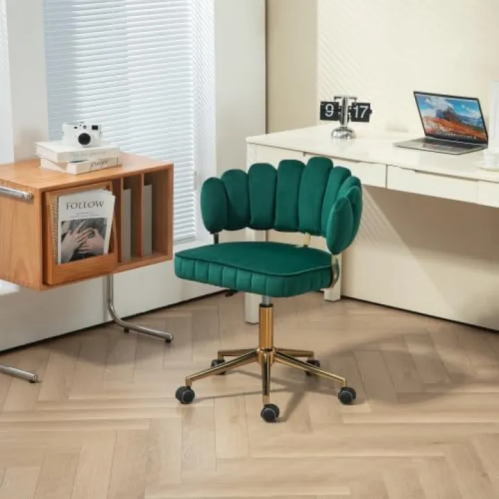 Modern Velvet Office Chair, 360° Swivel Task Chair with Wheels, Height Adjustable, Emerald Green, 23x20 inches