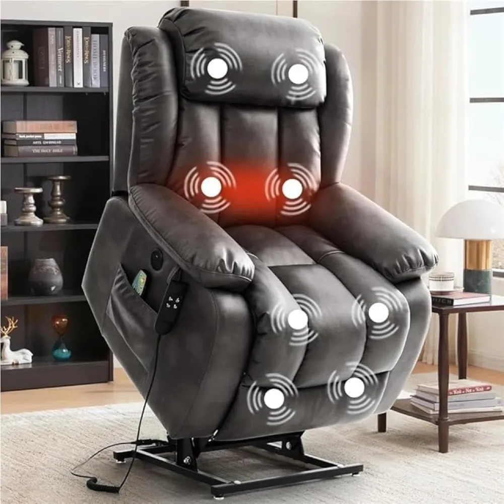 Power Lift Recliner Chair for Elderly with Heat & Massage - Electric Adjustable Chair with USB Ports, Side Pockets for Bedroom & Living Room