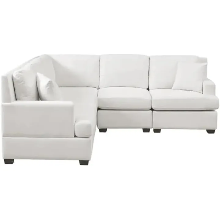 Sofa Set with Sectional Modular Sofa and Swivel Accent Chair, 2 Tossing Cushions and Solid Frame for Living Room