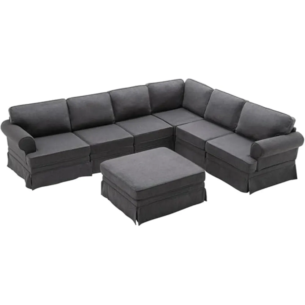 109.4" Fabric Upholstered Modular Sofa Collection, Sectional Couch with Removable Ottoman for Living Room