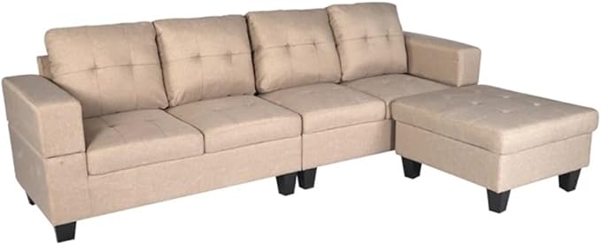 98.5'' Fabric Couch, L-Shape Selctional Sofa for Living Room with Ottoman Left and Right Interchangeable