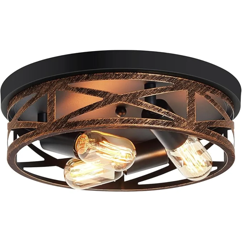 Farmhouse Ceiling Light,Hallway Light Fixtures Ceiling,Rustic Metal Black 3-Light Flush Mount Light Fixture for Farmhouse,Kitchen,Entryway,Hall (1 Pack)