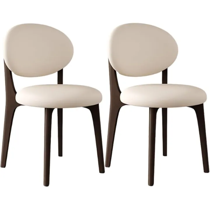 Solid Wood Dining Chairs Farmhouse Set of 2,Mid Century Modern Dining Chairs with Curved Backrest & Wood Frame,Upholstered Kitchen Side Chairs for Restaurant, Living Room Dark Walnut+White