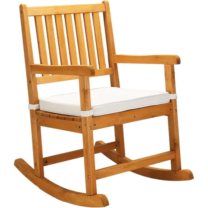 VINGLI Outdoor Rocking Chair, Weatherproof Rocker with Cushion, Wooden Rocking Bench Support 550 LBS for Patio, Yard, Garden, Outdoor or Indoors, Teak